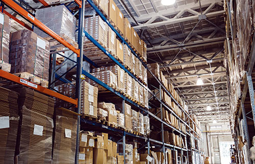 LED Warehouse racks in distribution center