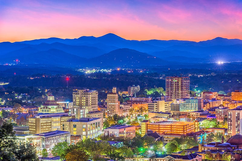 Asheville NC skyline and mountains