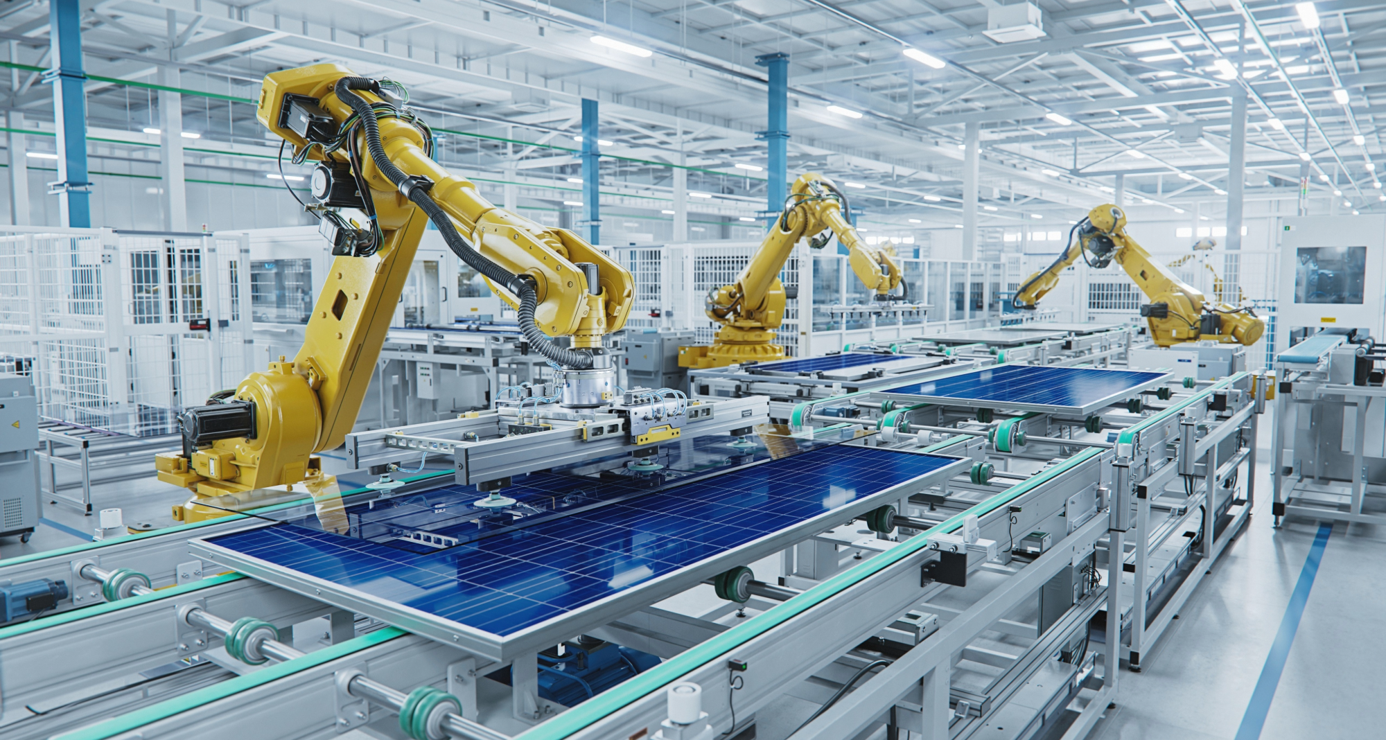 Industrial manufacturing production line with machinery components